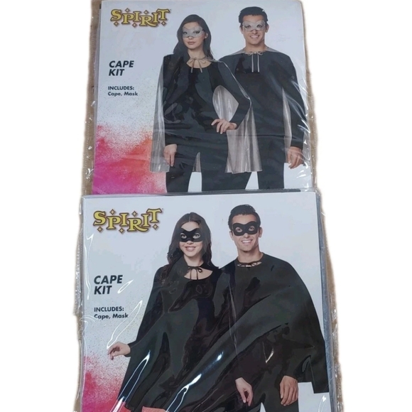 Spirit Halloween 2 Mask Cape Kits Cosplay Costume Party Black & Silver Adult New - Picture 2 of 13